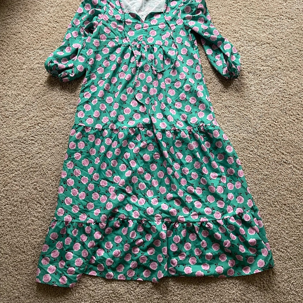 Floral Green and Pink Dress